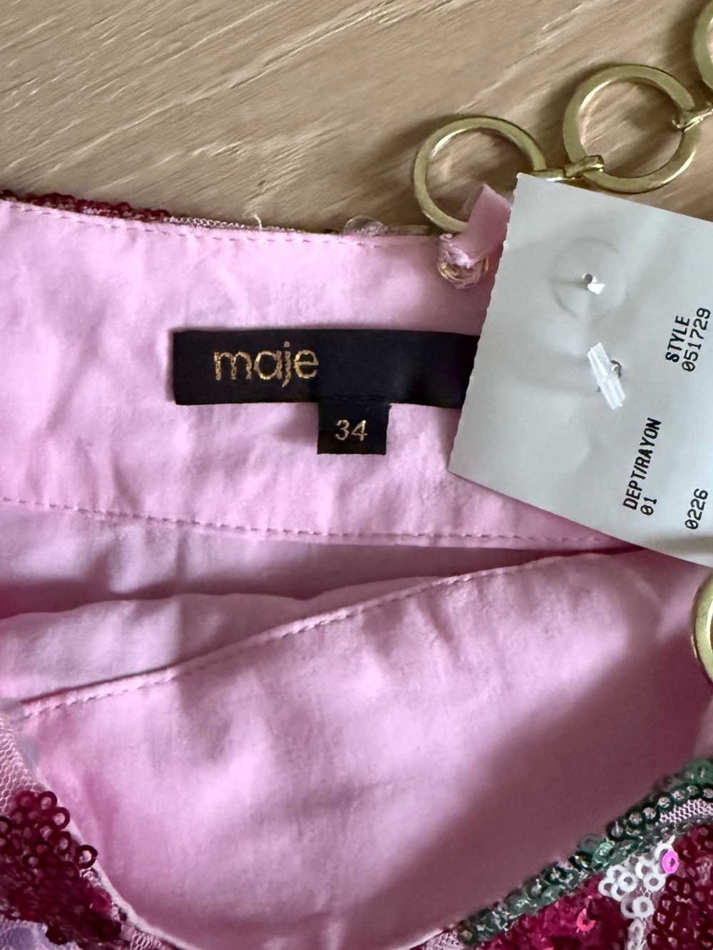 Maje Pink Sequin Floral Mini Skirt with Green Leaf Motif - Picture 4 of 4